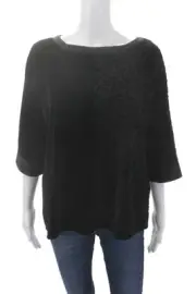 DKNY Womens Velvet Leopard Print Two Tone Crew Neck Blouse Top Black Size S