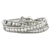 21 Inch White Howlite Beaded And Leather Multi-Wrap Bracelet