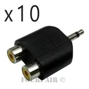10 Pack - Dual RCA Female Jacks to 3.5mm 1/8" Mono Male Y Splitter Audio Adapter