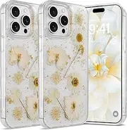 ELEPIK Real Flower Series for iPhone 11 Pro Max Case Clear, [Handmade Real Flower Design] Glitter Cute Floral Pattern Slim Soft TPU Protective Women Girl's Phone Cover, Fashion White