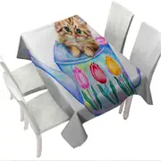 Cat Drawing for Kids Tulips and Kitten Tablecloth