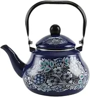 Abaodam Camping Tea Kettle Enamel Vintage Design Large Capacity Water Boiling Pot for Induction and Gas Stoves Elegant Peacock Pattern for Outdoor Use