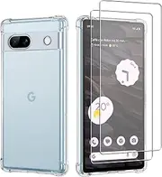 for Google Pixel 8A Clear Case, Shockproof [Ultra Slim] Scratch Resistant Gel Rubber Silicone [Protective Case] Phone Cover and [2 Pack] Tempered Glass Screen Protector for Google Pixel 8A - Clear