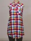 Papillon Women's Button Up Tunic Top Sleeveless Plaid Multicolor Size L
