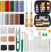 Tikjiua 59 Pcs Leather Sewing Kit Upholstery Needle for Hand Sewing, Heavy Duty Sewing Kit with Upholstery Waxed Thread Stitching Needles, Needle and Thread Kit for Carseat Backpack Carpet Shoes Sofa
