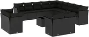 vidaXL Garden Sofa Set with Cushions - 14 Piece Modular Sofa Black Poly Rattan - Outdoor Patio Terrace Furniture - Weather and UV Resistant - PE Rattan with Tempered Glass Top - Storage Function