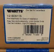 WATTS 1/2 BD911S Dial Set Boiler Fill Valve Backflow Preventor New