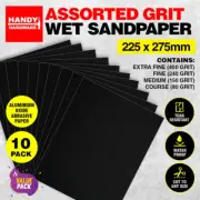 Handy Hardware® 10PCE Sandpaper Wet Assorted Grits Tear Resistant 225 x 275mm