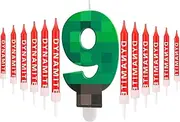 Yiran TNT Candle Set,Pixel 9 Candle with 12 Pieces Long Thin Dynamite Candles,Pixel Green 9 Candles,Hot CartoonGaming Theme Birthday Candle for Boys GirlsParty Supplies Decorations