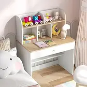 HONEY JOY Kids Wooden Study Desk, Children Writing Table with Hutch & Drawer, Storage Shelf, Home School Students Learning Workstation with Storage, Kids Desk for Reading, Studying, Drawing, White