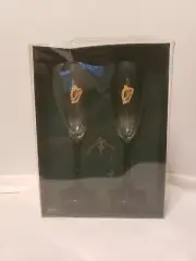 NEW ROBERT EMMET CHAMPAGNE FLUTES HARPS IRELAND GLASSES WEDDING TOAST FREE SHIP