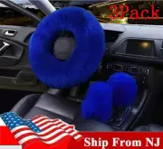 3x Car Steering Wheel Cover Soft Furry Fluffy Universal Fur Wool Thick Blue 15'' (for: Ford)