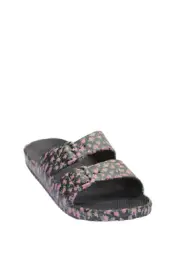 Freedom Moses Womens Pop Bloom Print Slide On Sandals Black Pink Size 10