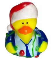 FREE SHIP - TANGLED CHRISTMAS LIGHTS SANTA CRUISING RUBBER DUCK COLLECTIBLE 2"