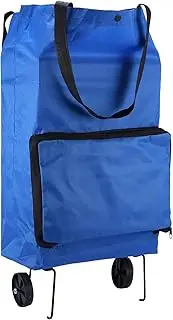 Collapsible Oxford Cloth Grocery Trolley on Wheels - Foldable, Portable Shopping Bag for Supermarket, Travel and Home (Blue)