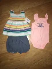 Carters Baby Girl 3 Piece Set - Shirt, Denim Bloomers, One piece Top Size 18 m