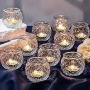 DARJEN Clear Votive Candle Holders Set of 24- Round Glass Candle Holders Bulk for Tea Light Candle, Diamond Texture Candle Votives for Wedding Centerpiece, Living Room & Home Table Decor