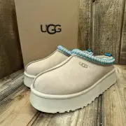 UGG TAZZ PLATFORM SLIPPER WOMENS US 8 ~ DRIFTWOOD WHITE PEPPER ~ SUEDE / WOOL