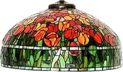 20-Inch Tiffany Style Lampshades Replacement, Mediterranean Red Orange Tulip Wisteria Flowers Stained Glass Lamp Shade Only for Desk Reading Lighting Floor Lamps Table Lamps,Tulip KeYJ
