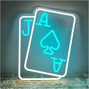 Hanging Art Neon Signs Blackjack Poke LED Neon Lights Acrylic Sign USB Dimmer Switch for Home Game Room Party Bar Club Wall Decor 37cmx29cm