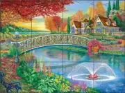 Ceramic Tile Mural Backsplash Agudelo Pond Fountain Landscape Art FAA004
