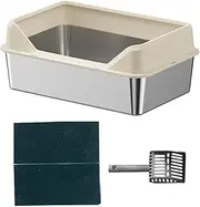 Ronyme Litter Box for Cats with Open Design and Cleaning Tool, Beige, 50x35x15cm