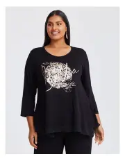[Taking Shape] Sequin & Foil Detail Natural Top in Black