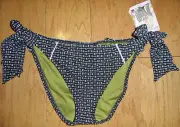 Betsey Johnson Black White Geometric Tie Side Swimsuit Bikini Bottom S M