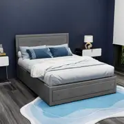 Artiss Double Bed Frame Gas Lift Storage Grey Fabric TIYO