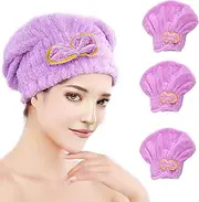 Yomigoo Quick Dry Microfiber Hair Towel Wrap, 3 Packs, Purple, Women, Long & Thick Hair