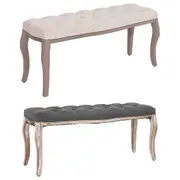 Solid Wood Bench Linen Fabric Foot Stool Ottoman Cream White/Dark Grey vidaXL