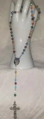 Rosary 32" Crystal Cross Silver Italy Multicolor Basilica