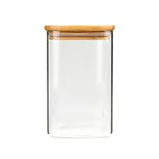 Square Glass Jar Grain Canister Sealed Food Storage Container for Loose Tea Coffee Bean (950ml)
