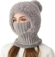 [Generic] Clockwise Women's Knitted Hat in Autumn and Winter, 3 in 1 Wind-Resistant Scarf Hat Mask Integrated Knitted Cap Beanie