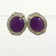 14kt Yellow Solid Gold Omega Clip Diamond Lavender Jade Earrings