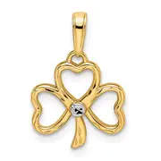14K Yellow & Rhodium And White Diamond-Cut Clover Pendant