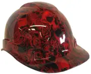 Hydro Dipped Hard Hat Ridgeline Cap Style Custom Red Filigree Skull