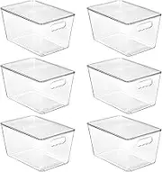 Vtopmart 6 Pack Clear Stackable Storage Bins with Lids, Large Plastic Containers with Handle for Pantry Organizer,Perfect for Bathroom,Cabinet,Kitchen,Fridge,Closet Organization