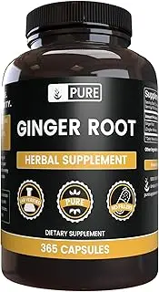 Ginger Root, 6 Month Supply, 365 Capsules, No Stearates or Filler, Gluten-Free, Made in US, Natural Source, Pure & Undiluted, Fine Ground Ginger Root with No Additives
