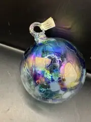 Crate & Barrel Iridescent Hand Blown Art Glass Ball Ornament 3"