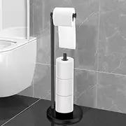 Toilet Paper Holder Stand, Foldable Toilet Paper Holder Stand Stainless Steel Toilet Paper Stand with Reserve,Free-Standing Toilet Paper Storage Holder, Toilet Roll Holder Stand for Bathroom,Black