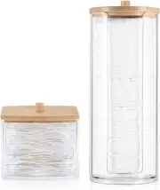 2 PCS Cotton Swab Dispenser, Pad Holder with Bamboo Lids, Qtip Bathroom Qtip ...