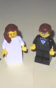 NEW LEGO WEDDING BROWN HAIR BRIDE AND BROWN HAIR GROOM WITH GLASSES, BLACK TUX