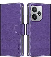 Striped PU Leather Wallet Phone Case Compatible with Oppo Realme Neo 7X 5G, Slim Magnetic Flip Cover with Card Slots and Stand Function (Purple)