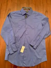 Buffalo David Bitton Slim Stretch Mens Long Sleeve Shirt Blue Size L 16 34/35