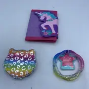Lot Of 3 Items-Stephen Joseph Girl's Unicorn Wallet & glitter Bracelet & Cat Mir