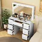 Dresser Make up Desk White 7 Drawers Vanity Table Set with Large Lighted Mirror