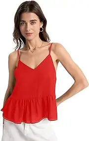 [ODAWA] Spaghetti Tops Sun Orange Spaghetti Strap V Neck Sleeveless Chiffon Tops Adjustable Flowy Camisole Shirt for Women