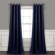 [Lush Decor] Insulated Grommet Blackout Window Curtain Panels, Pair, 52" W x 95" L, Navy - Classic Modern Design - Chic Window Decor - Long Curtains for Living Room, Bedroom, Or Dining Room