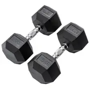 METEOR 25kg Rubber Hex Dumbbells, Hex Dumbbells, Fixed Weight Dumbbells, Gym Weights, Dumbbell Weights (1 Pair)